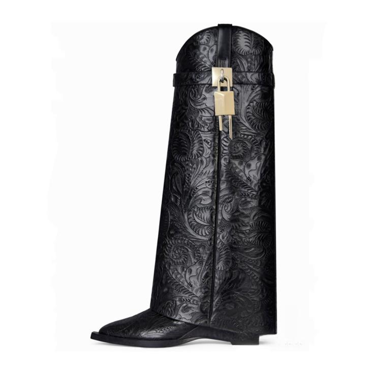 Bottes Shark Lock Cowboy En Cuir À Motif Western  | Shark Lock Femme Femme Femme