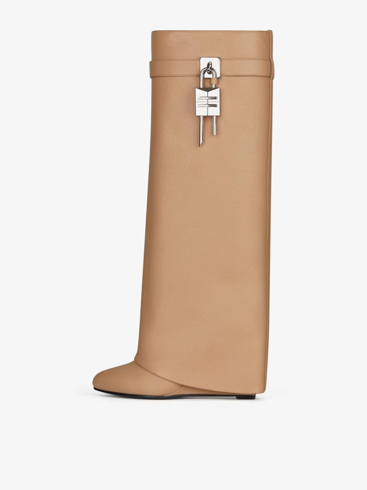 Bottes Shark Lock En Cuir Grainé  | Shark Lock Femme Femme Beige