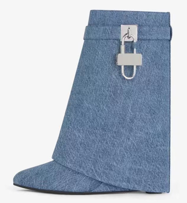 Bottes Shark Lock En Denim À Broderie Florale  | Shark Lock Femme Femme BLEU MOYEN