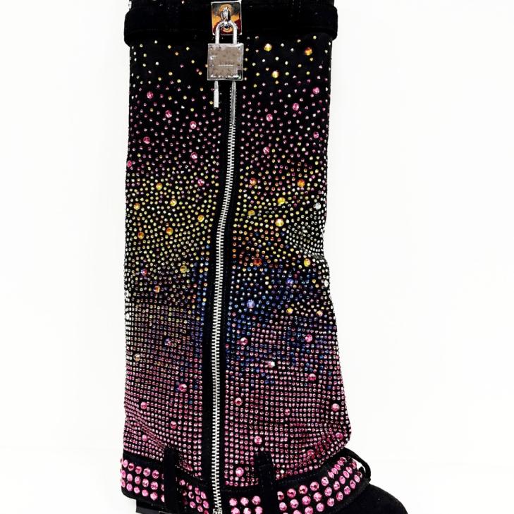 Bottes Shark Lock En Satin Avec Strass  | Shark Lock Femme Femme ARGENTE