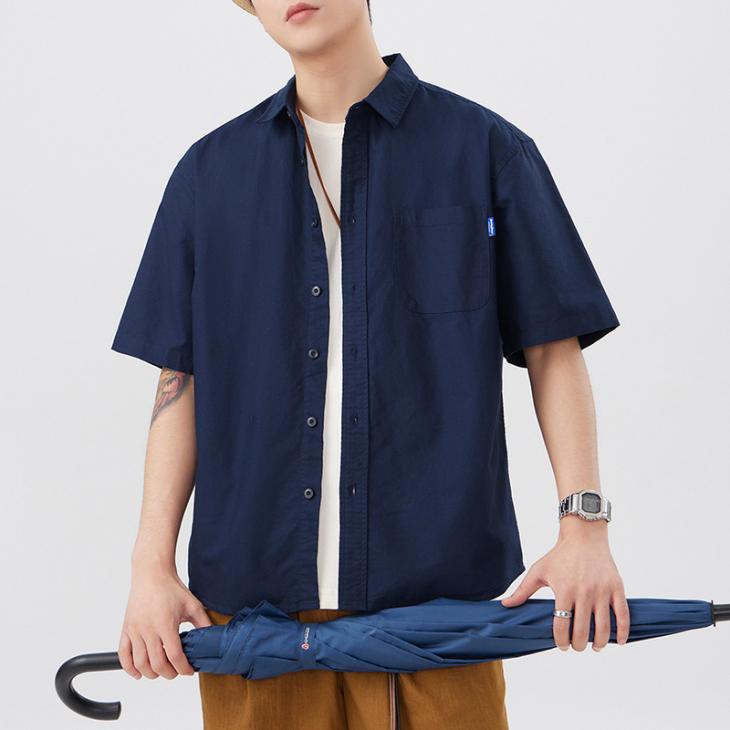 Chemise En Coton Gaufré  | Chemises Homme Chemises Bleu Nuit