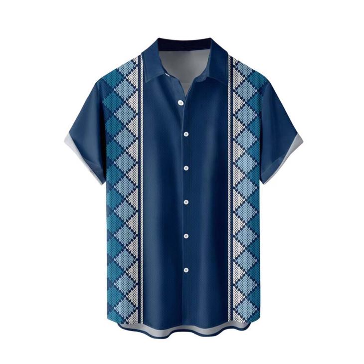 Chemise Imprimée À Manches Courtes  | Chemises Homme Chemises Bleu Fonce