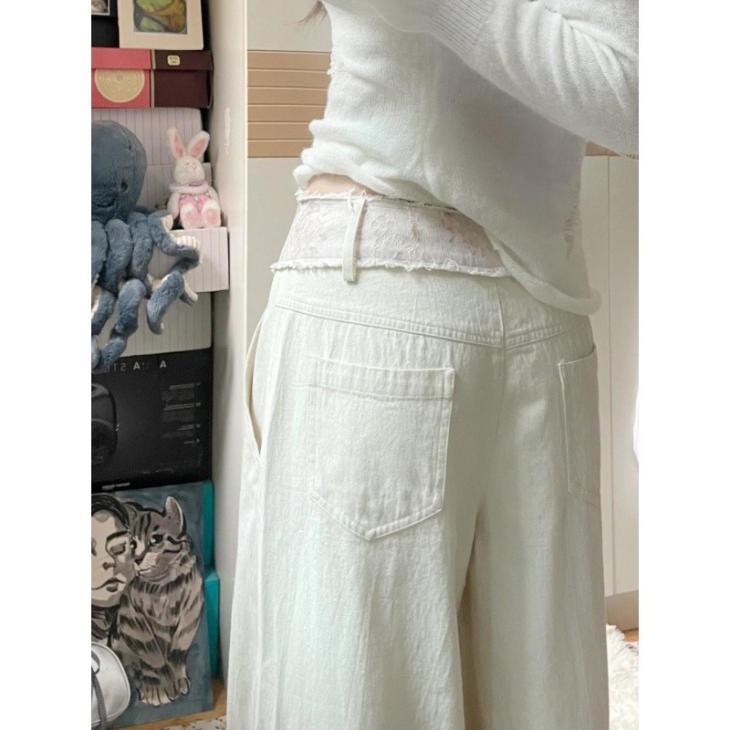 Jean Oversize En Denim Et Tweed Mélangés À Détail 4G Liquid  | Pantalons & Jeans Femme Femme blanc