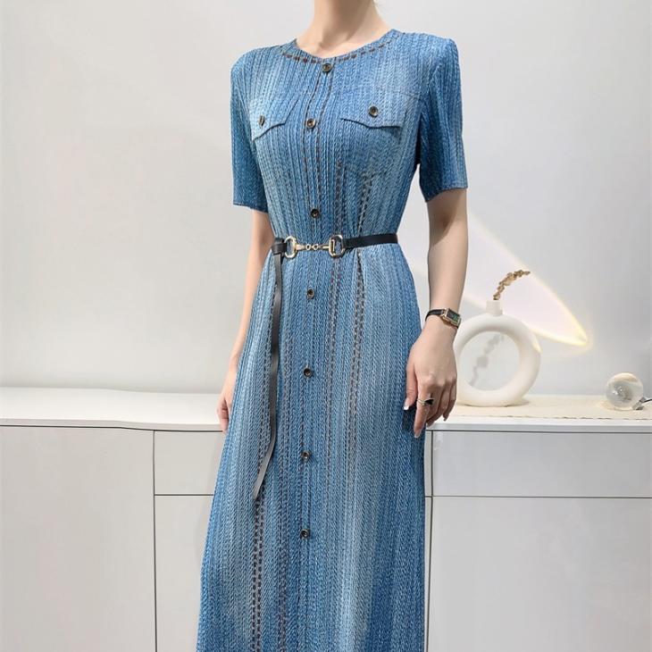 Robe Courte Boutonnée En Tweed  | Robes Femme Femme Bleu