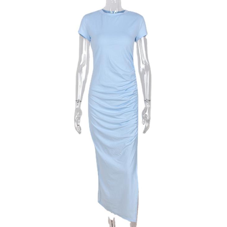 Robe Froncée En Crêpe  | Robes Femme Femme Bleu Ciel