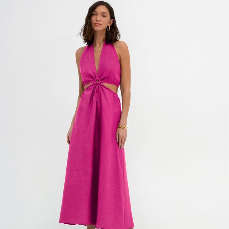 Robe Longue Satinée Froncée  | Robes Femme Femme Femme