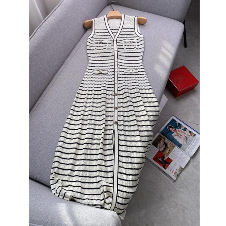 Robe Midi En Maille À Rayures  | Robes Femme Femme blanc