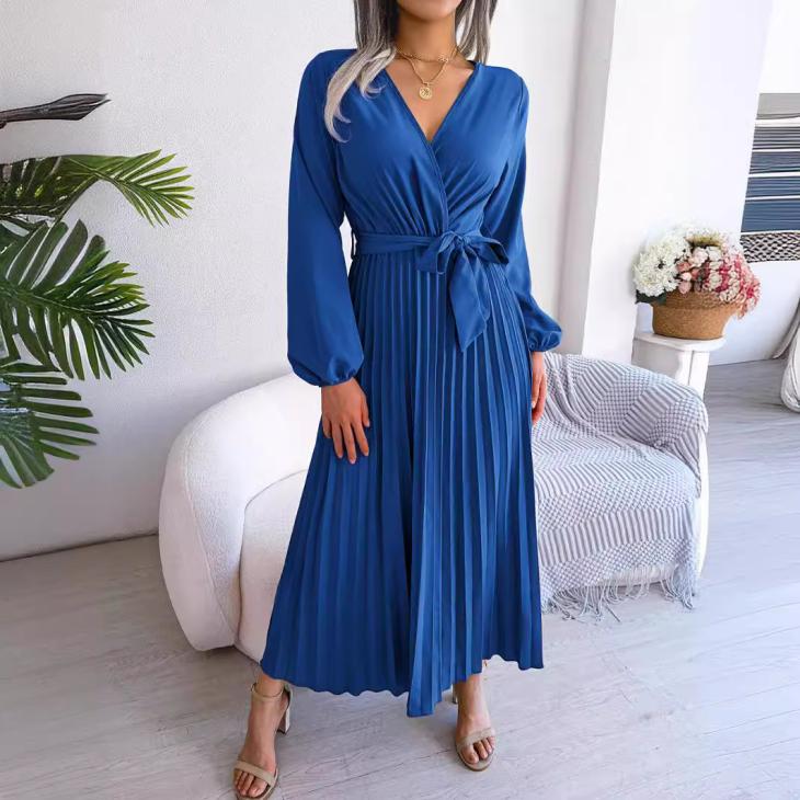 Robe Midi Satinée Plissée  | Robes Femme Femme Bleu Petrole