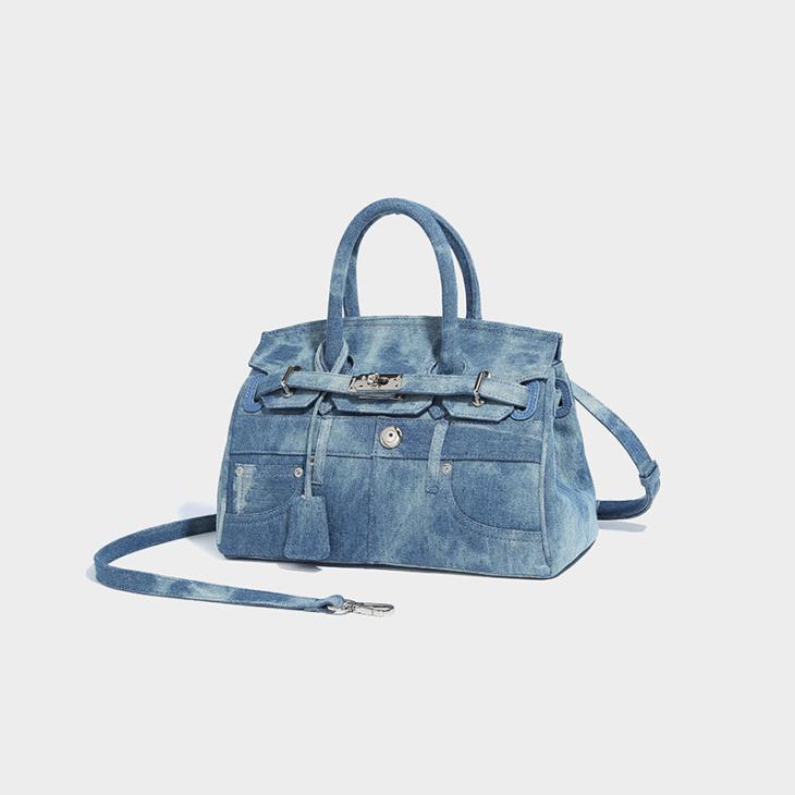 Sac Antigona Lock Mini En Denim Délavé Brodé  | Sacs Femme Accessoires BLEU MOYEN