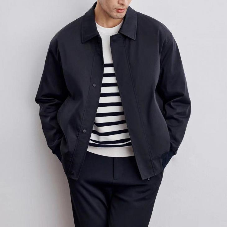 Veste Harrington En Popeline De Laine À Détail 4G  | Vestes, Manteaux & Blousons Homme Homme Bleu Nuit